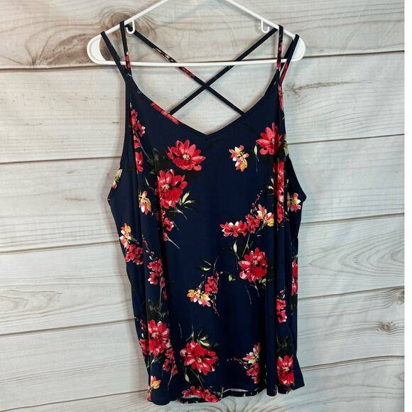 Papermoon Navy Blue Floral Print Basima Back Details Knit Top Size 2X - Picture 4 of 10